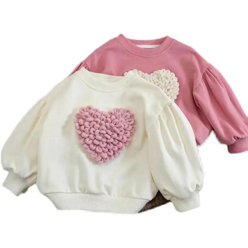 Girls T-shirts 2024 Autumn Winter Sweater for Kids 3D Love Children Sweatshirts Toddler Pullover Long Sleeve Baby Tops Outfits