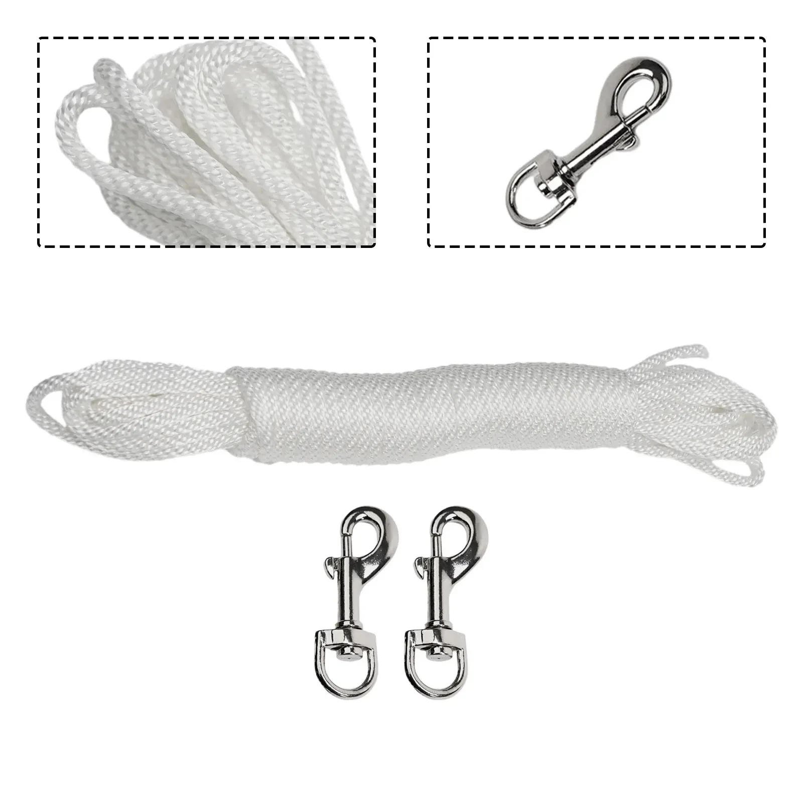 Clips Flag Rope Versatile White 11.5m 38 Feet Black Clips Kit Manufacturing Process Nylon Snap Hooks Tie Pull Swing