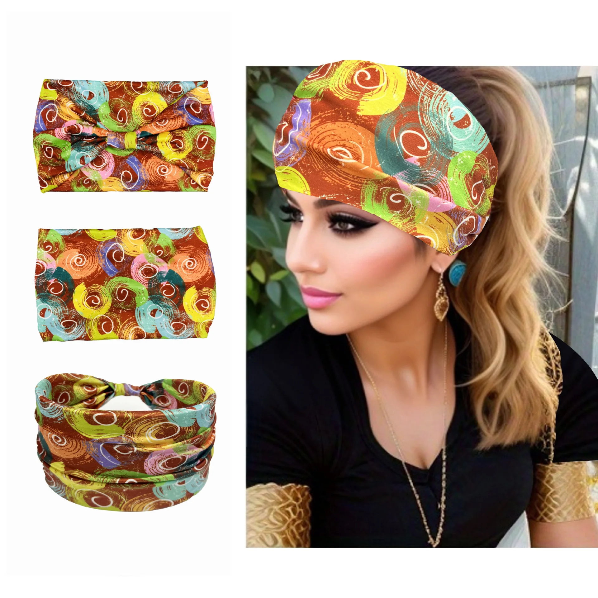 

Wide Headband Scarf for Women, Elastic Non-Slip Boho African Cotton Sports Headwrap