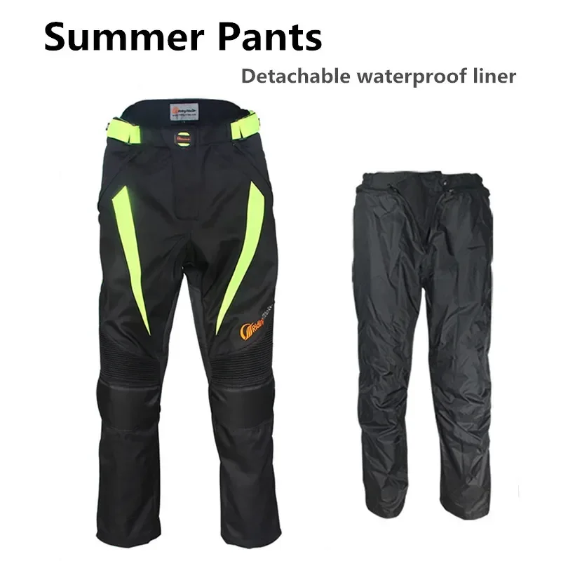 Summer Winter Motorcycle Pants Motorbike Riding Trousers Waterproof Warm with Knee Pads and Removable Liner Men Women HP-08