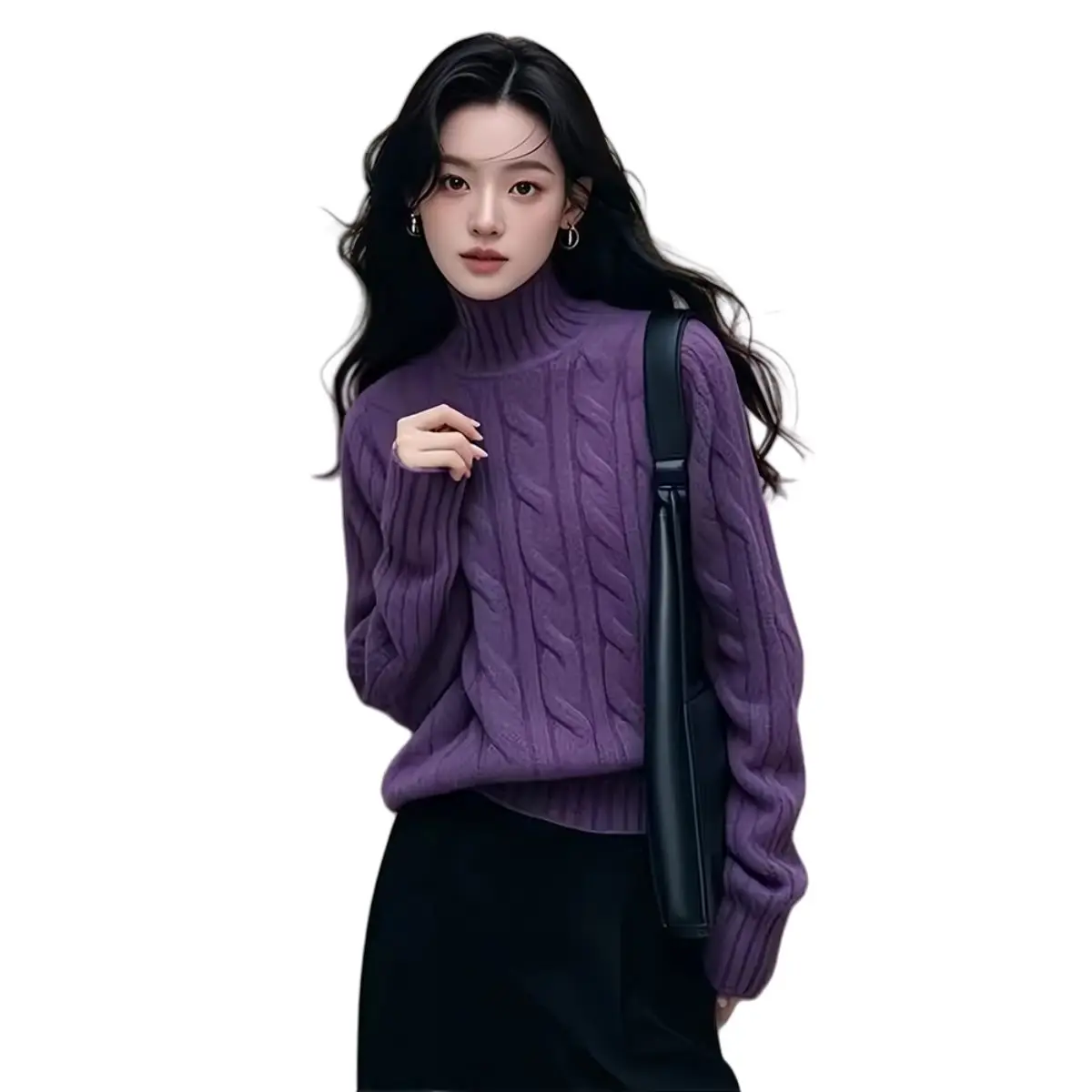 

Women's Thick Knitted Loose Sweater Overhead Half High Collar Comfortable Inner Wear Autumn Winter New Style Twist Knit E11573