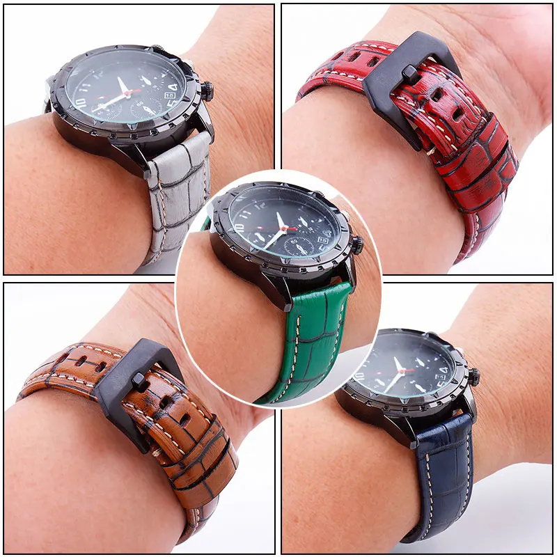 Retro Bamboo Watch Strap 20mm 22mm 24mm 26mm Large Dial Watch Accessories Bracelet Black Needle Buckle UTHAI P17