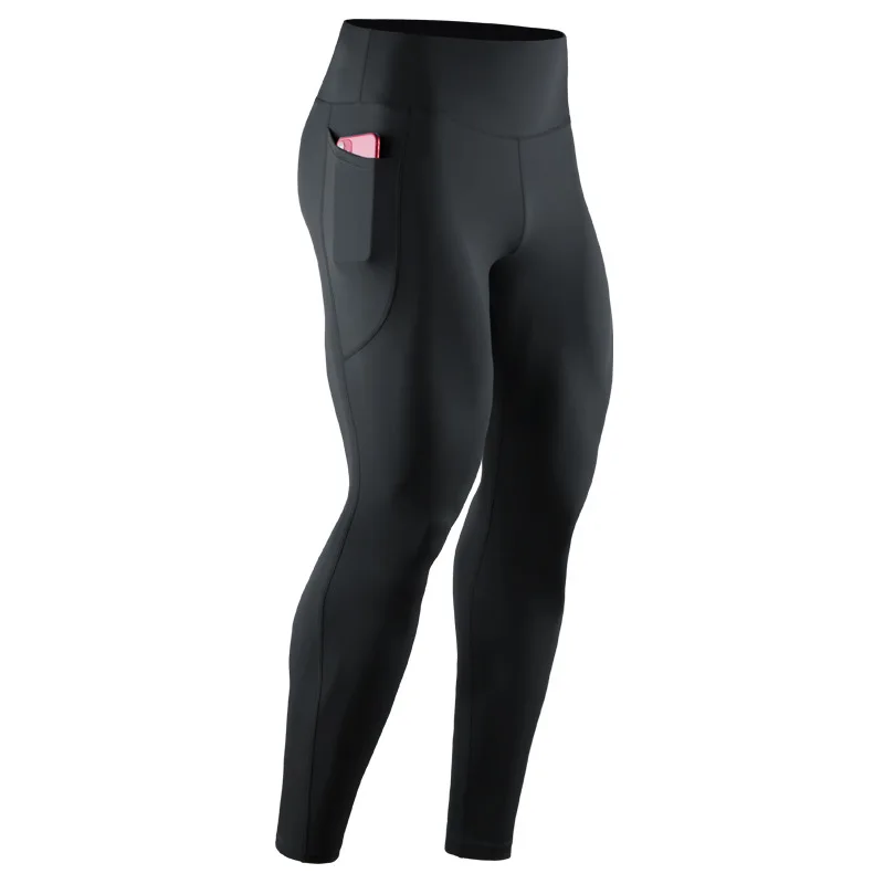 Men's Sports Running Leggings Tights With Pocket High Waist Compression Pants Sportswear Basketball Gym Rush Guard Fit