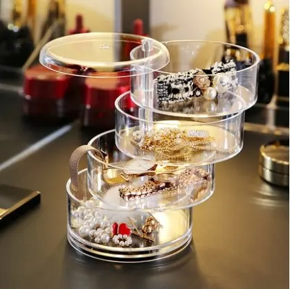 4 decks Rotatable Cylinder Jewelry And Makeup earrings jewelry storage box transparent jewelry hairpin jewelry stand organizer