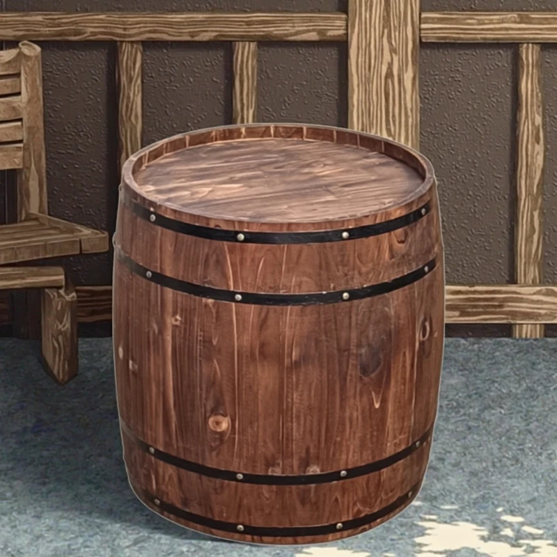 Wooden Wine Barrel Large Capacity Rustic Solid Oak Beer Barrel Decorative Prop for Bar Cellar Farmhouse Pub Home Brewing Stand