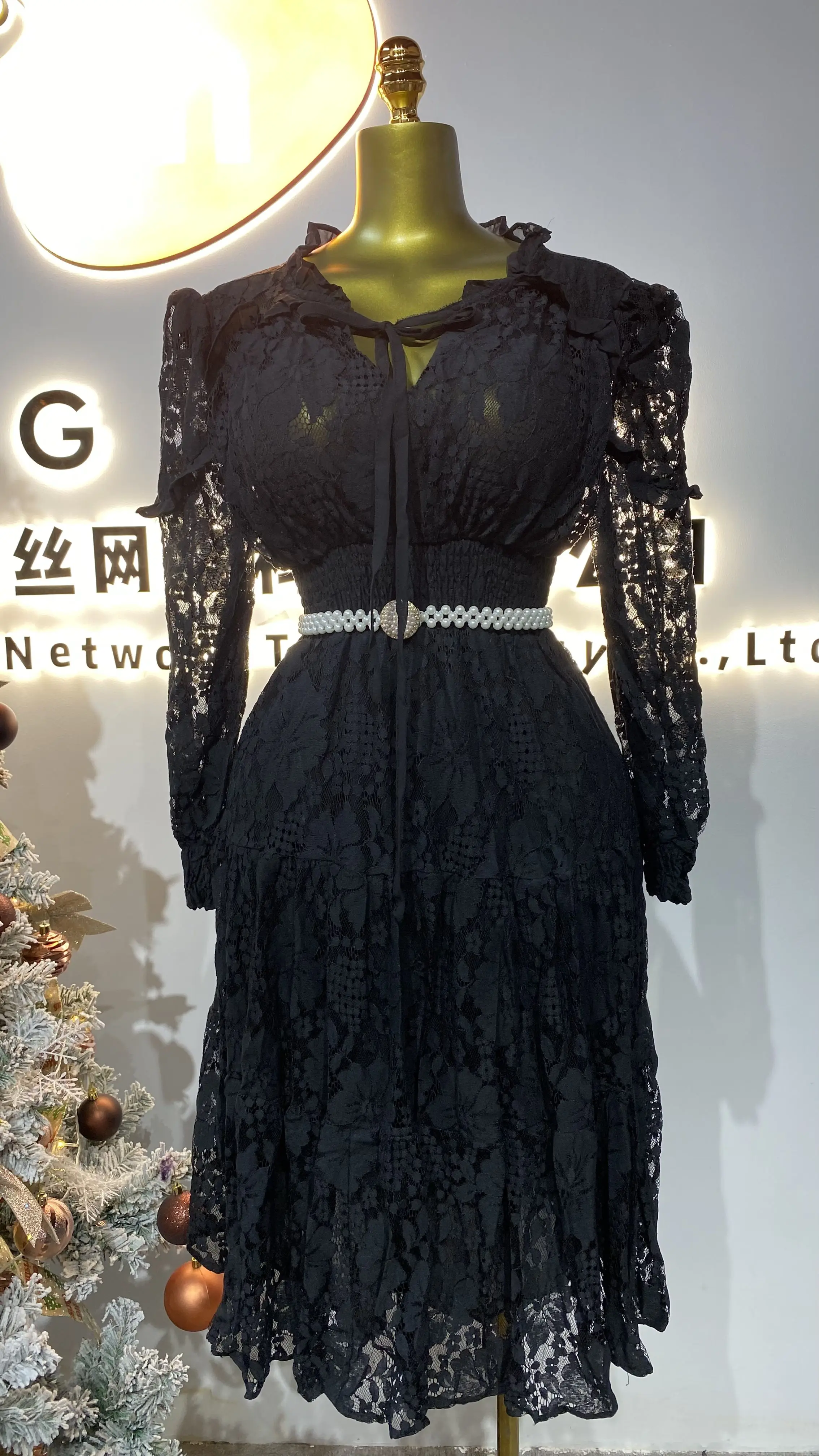 

Summer Retro Tunic Slim Fit Casual Women's Wear Short Sleeve Empire Hollow Lace Vestibule-GZMM151