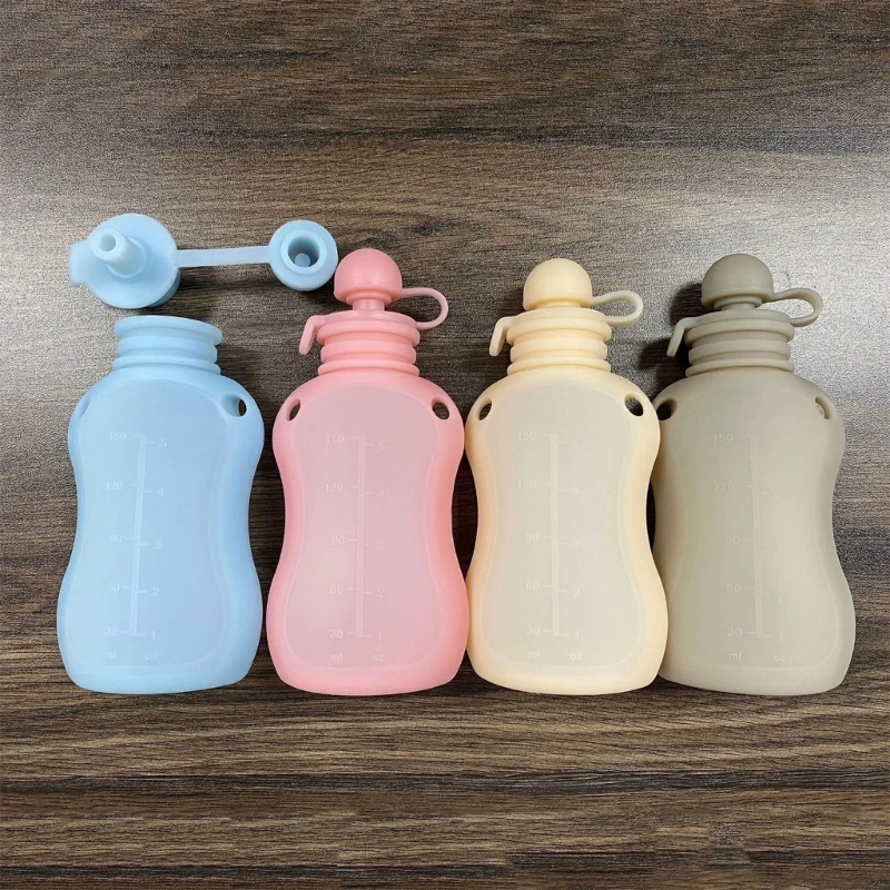 BPA Free Silicone Baby Food Pouch Reusable Refillable Milk Storage Bag Convenient Leak-proof Squeeze Baby Food Pouches Container