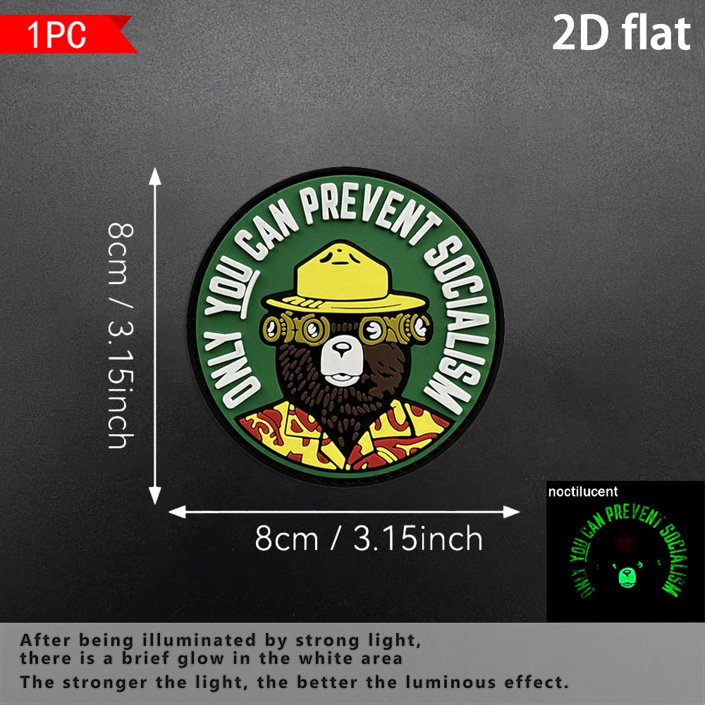 1Pc/2Pcs/3Pcs Optional Round Bear Pattern Pvc Armband Glow-In-The-Dark Patch Badge Applique Clothing Bag Hat Decoration Patch with Fleece Backing