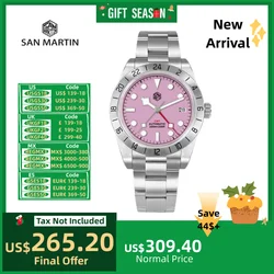 San Martin 39mm New Pink Dial NH34 Mechanical GMT Watches For Men Wristwatch Business Classic 10Bar Relogio Masculino SN0054C-2