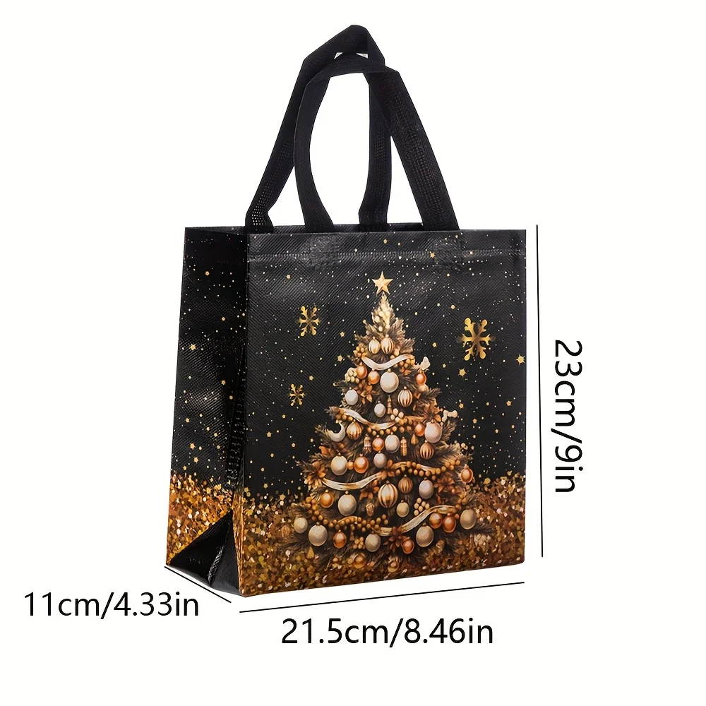 12/20 Stück festliche Weihnachtsgeschenktüten – Schneemann-, Baum- und Strumpfdesign, schwarz und golden mit Griffen, Weihnachtsgeschenktüten – Detail 8