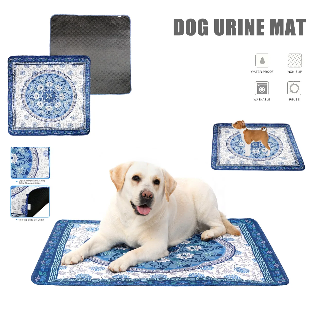 Almofada quadrada boêmia para mictório de animais de estimação, lavável, cobertor para cães e gatos, reutilizável, tapete de treinamento para cachorros, cama de dormir, tapetes antiderrapantes