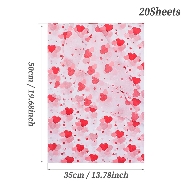 20 Sheets Valentine's Day Tissue Paper Red Love Heart Gift Wrapping Paper Birthday Decor Bridal Shower Party Supplies 50X35 Cm