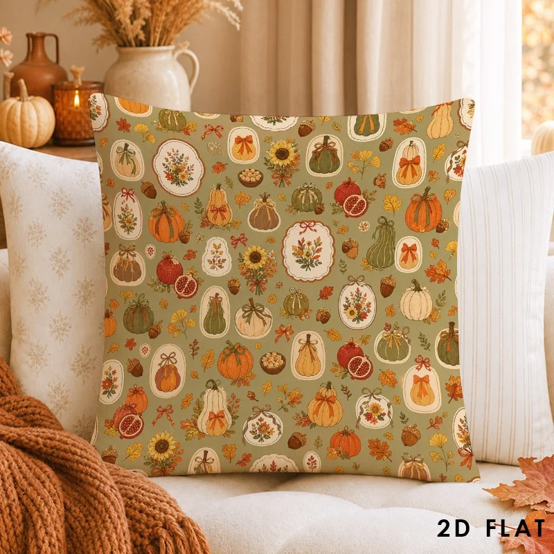 Scandinavian Floral Throw Pillow Cover, Minimal Vintage Flower Cushion for Home Decor,Pomegranate, Maple Leaf, Sunflower