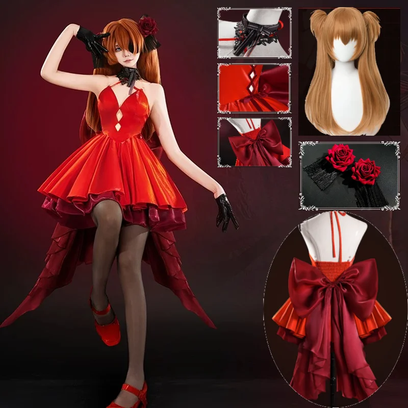 Asuka Langley Soryu X NIKKE Cosplay Costume Red Lolita Dress Full Set with Props Wig Halloweenparty Roleplay Asuka Suits