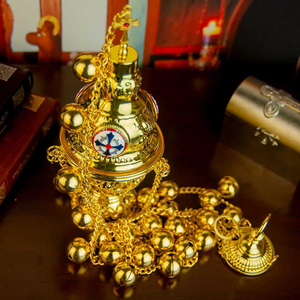 HTISOK Orthodoxer Weihrauchbrenner für Kirchenmessen mit Weihrauchbrennern im klassischen westlichen und östlich-griechischen Stil und 12 großen Glocken – Detail 9