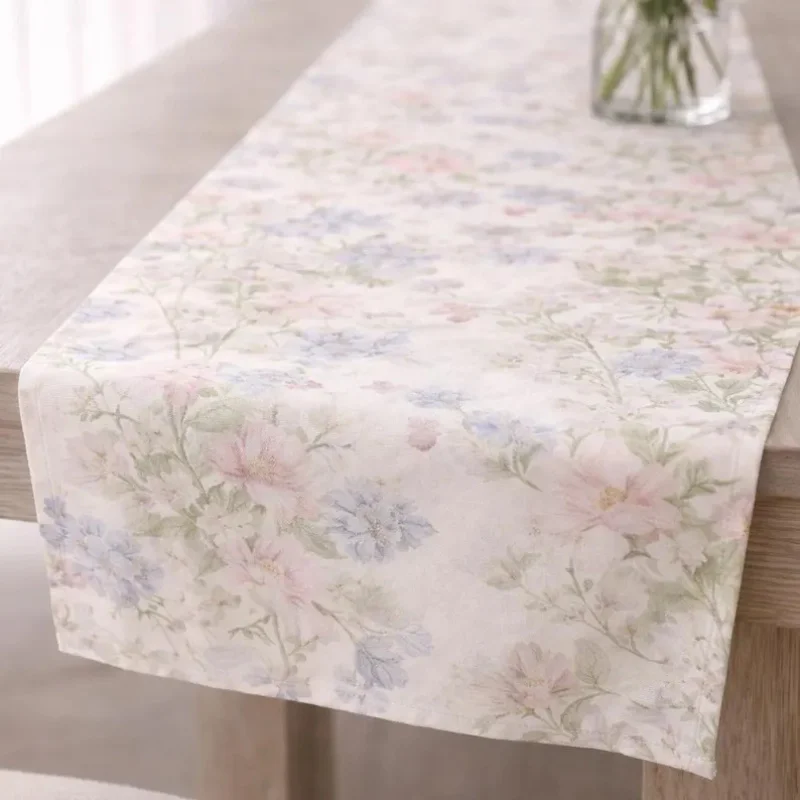 VIKAMA Chemin de table rustique en lin à motifs floraux, style ferme vintage, pour cuisine, salle à manger, fête, mariage, décoration intérieure