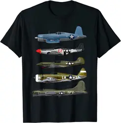 WW2 Warplane B-17 P51 Mustang F4U Corsair P40 Warhawk Gift Men T-Shirt Short Casual 100% Cotton Shirts