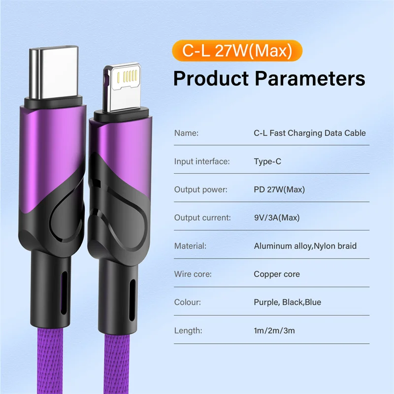 USB C Cable For iPhone 14 13 12 11 Pro Max Xs Xr X 8 Plus iPad MacBook PD 27W Fast Charge Charger Type C For iPhone Wire Cord 3M