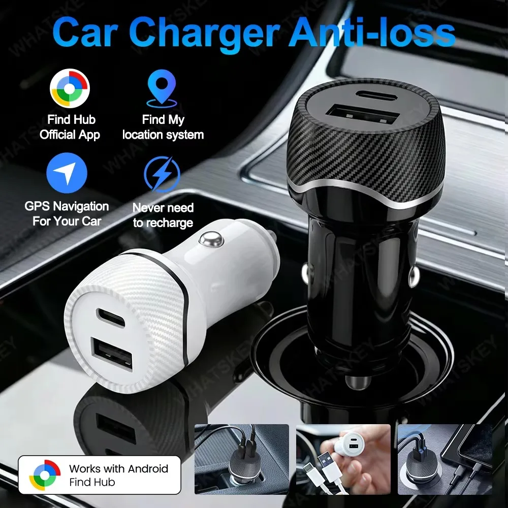 Universal Mini Car Charger GPS Locator Tracker Cigarette Lighter USB Type-C Find My ios Official App GPS Vehicle Tracke