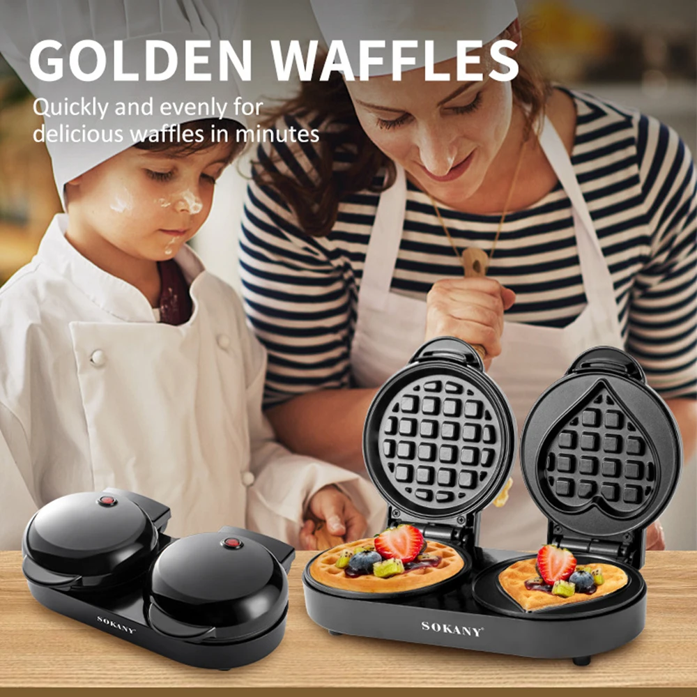 Double Plates Heart Electric Waffle Maker Machine Mini Non-Stick Automatic Cake Bread Pot Toaster Pan for Home Kids 빵 220V 110V