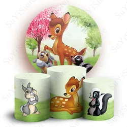 Little Deer Bambi Round Backdrop Cover For Kids Birthday Baby Shower Disney Cartoon Circle Photo Background Cylinder Covers