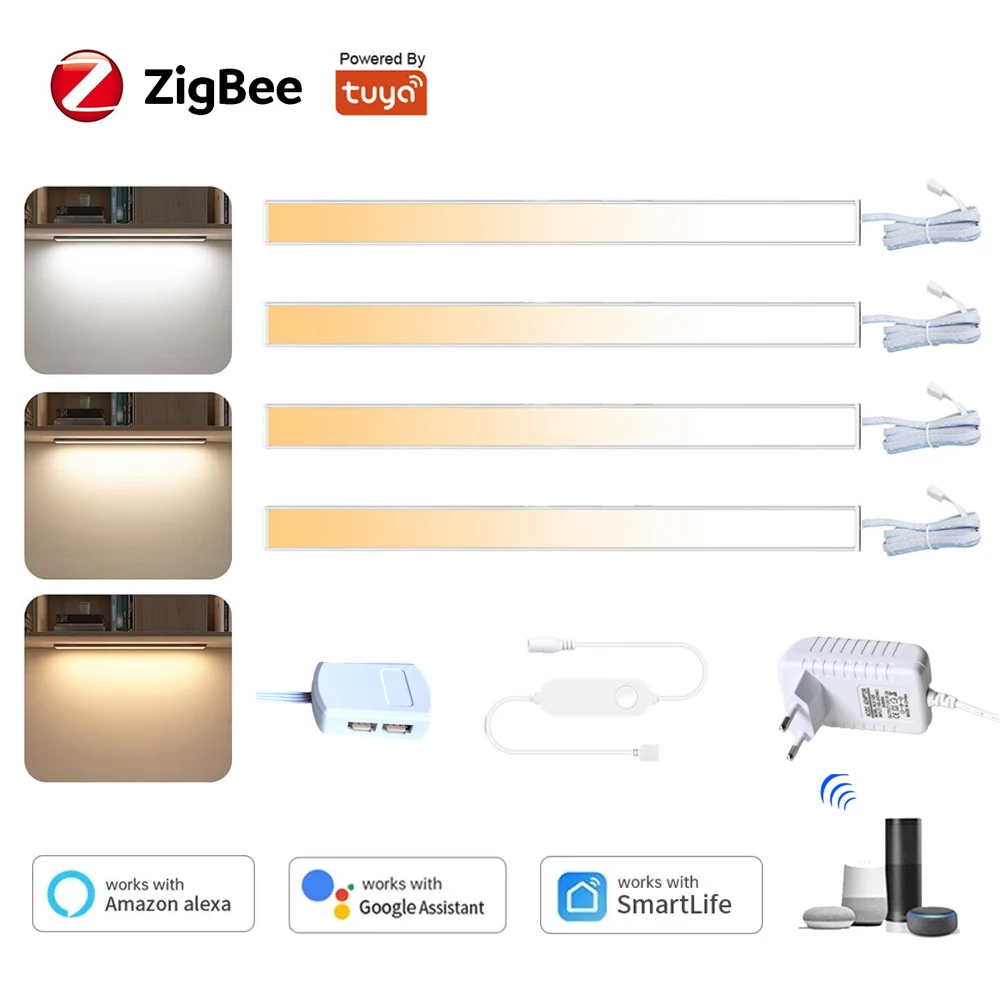

30 см Tuya Zigbee 3,0 CCT светодиодный светильник под шкафом, кухонная полка, шкаф, дисплей под настольной лампой для Alexa Google Assistant