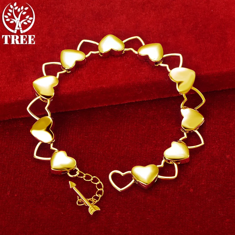 

ALITREE 24K Yellow Gold Heart Chain Bracelets For Woman Men Party Engagement Wedding Fashion Jewelry Lovers Lady Valentine Gifts