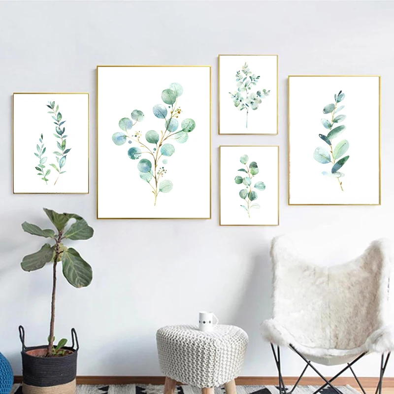 Eucalyptus Interconnexion Print Floral Scalp, Botanical Green Leaves, Art Canvas Painting, Green Interface Posters, Home Wall Art Decor