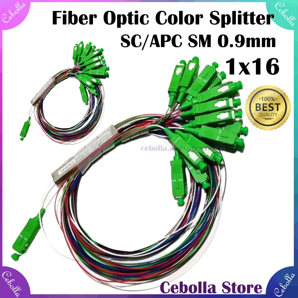 Hight Quality 10pcs/lot Fiber Optic Color  Splitter 1X16 PLC SC/APC FTTH SM 0.9mm Fiber Optic Splitter Unequal G657A1 PVC 1m 