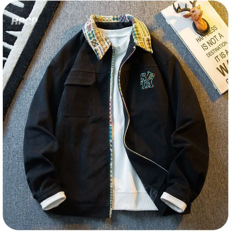 

Мужская осенняя куртка 2025: Новинка в американском ретро-стиле, с вышивкой, контрастными цветами, этнический тренд, приталенный крой, хлопок, весенняя модель