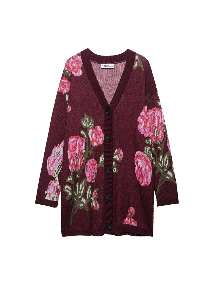 

SIYANG Women Fashion Printed Single Breasted Knitted Sweater Vintage V-Neck Long Sleeves Female Chic Lady Outfits