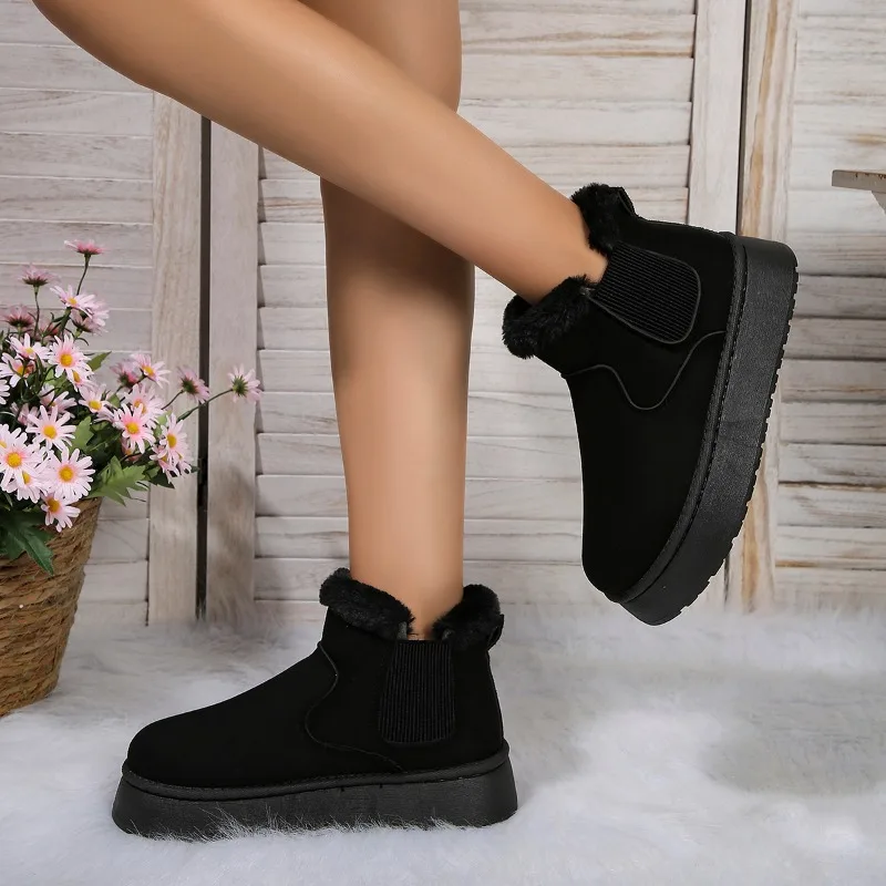 Botas de nieve de felpa para Mujer, zapatos planos impermeables, cálidos, antideslizantes, informales, sin cordones, Invierno