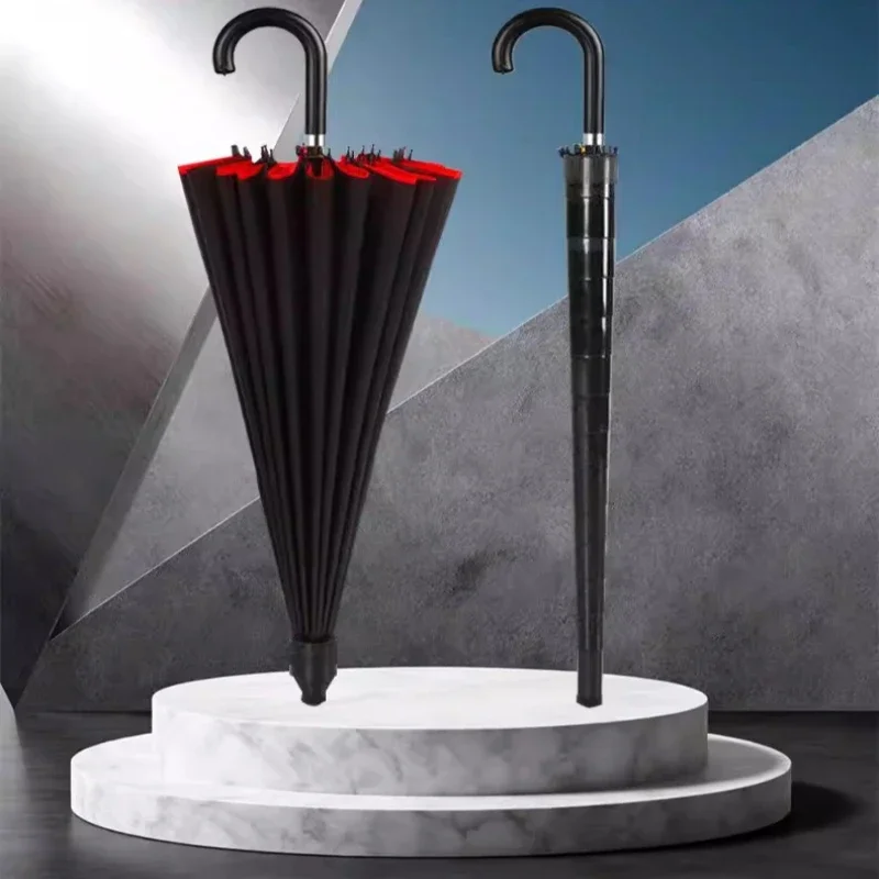 Thickened Reinforced Automatic Long Handle Umbrella Double Layer Extra Large Triple Person Stormproof Rain Protection 장우산