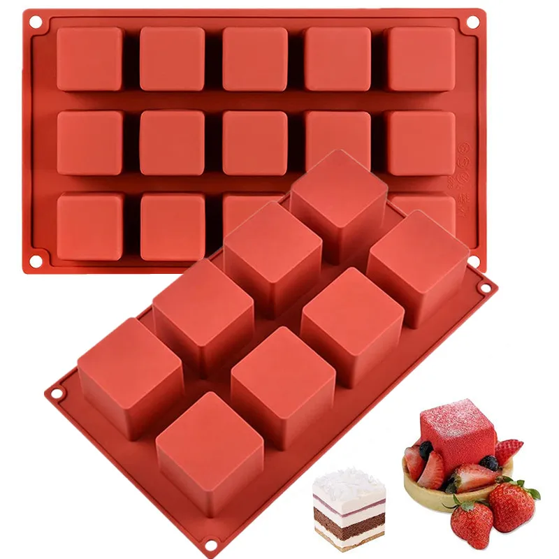 Molde de silicona 3D en forma de cubo para mousse, pasteles, jabón, velas, gelatina, brownie, cheesecake, trufas de chocolate y pudín