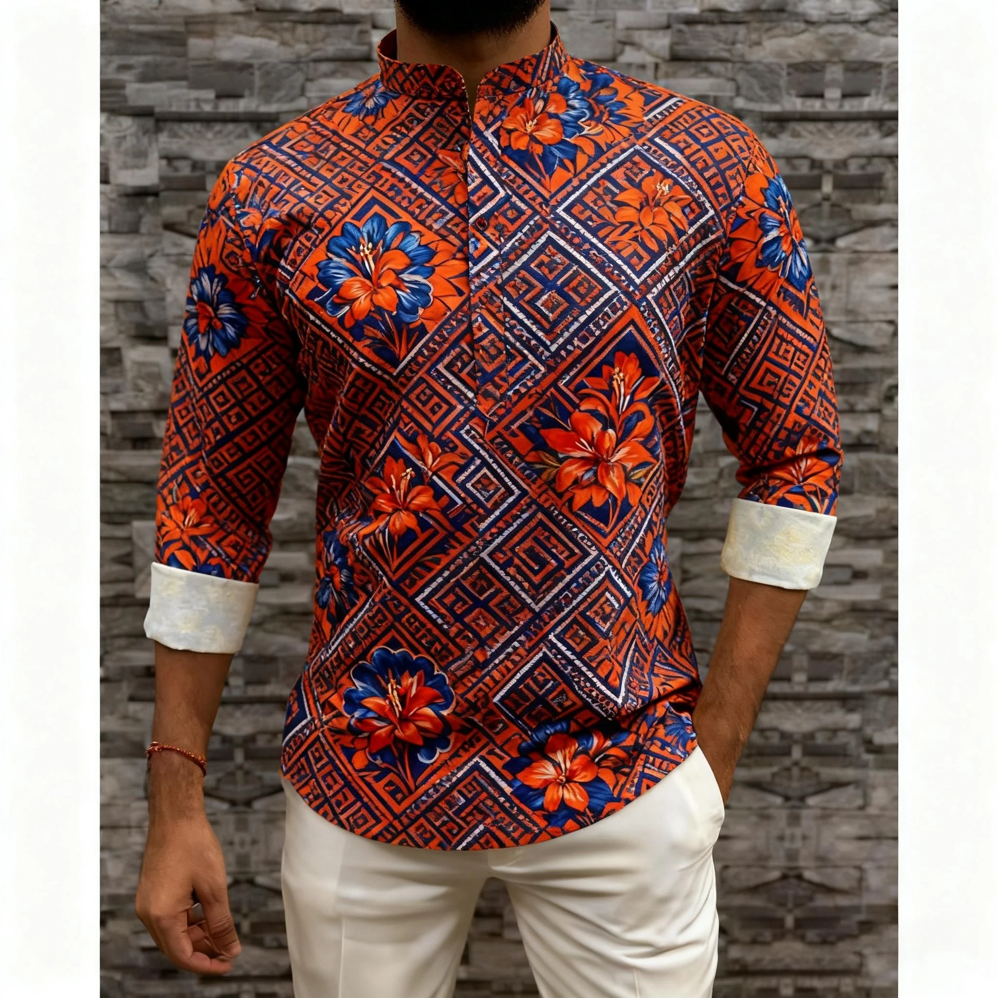 الرجال قميص مسلم فضفاض الربيع الوقوف قمصان غير رسمية قفطان طويلة الأكمام Thobe مسلم قميص الملابس Ropa Musulmana Hombre