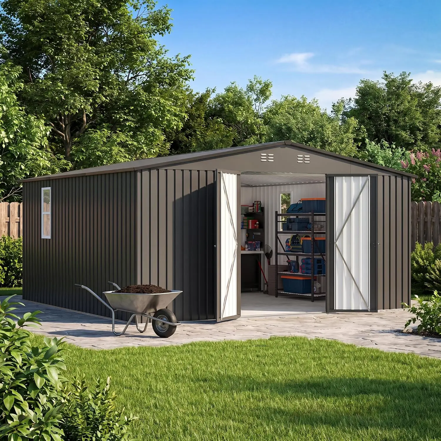 14x12 FT Metal Shed Outdoor Storage with Upgraded Dual-Window, Customized