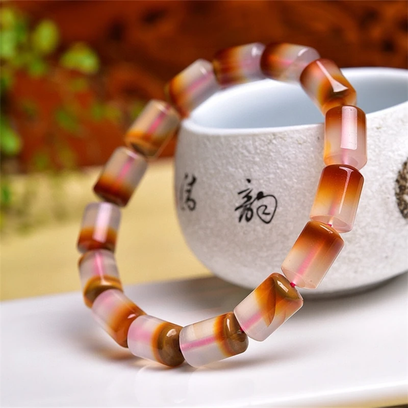 Natural Candy Agate Bucket Bead Bracelet Women Fashion Reiki Healing Crystal Energy Gemstone Gift 1PCS 8x12mm