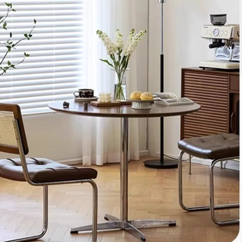 طاولة بار من الخشب الصلب بتصميم عتيق، طاولة قهوة من الفولاذ المقاوم للصدأ لمحلات شاي الحليب التجارية، مكتب تفاوض مكتبي حديث #5