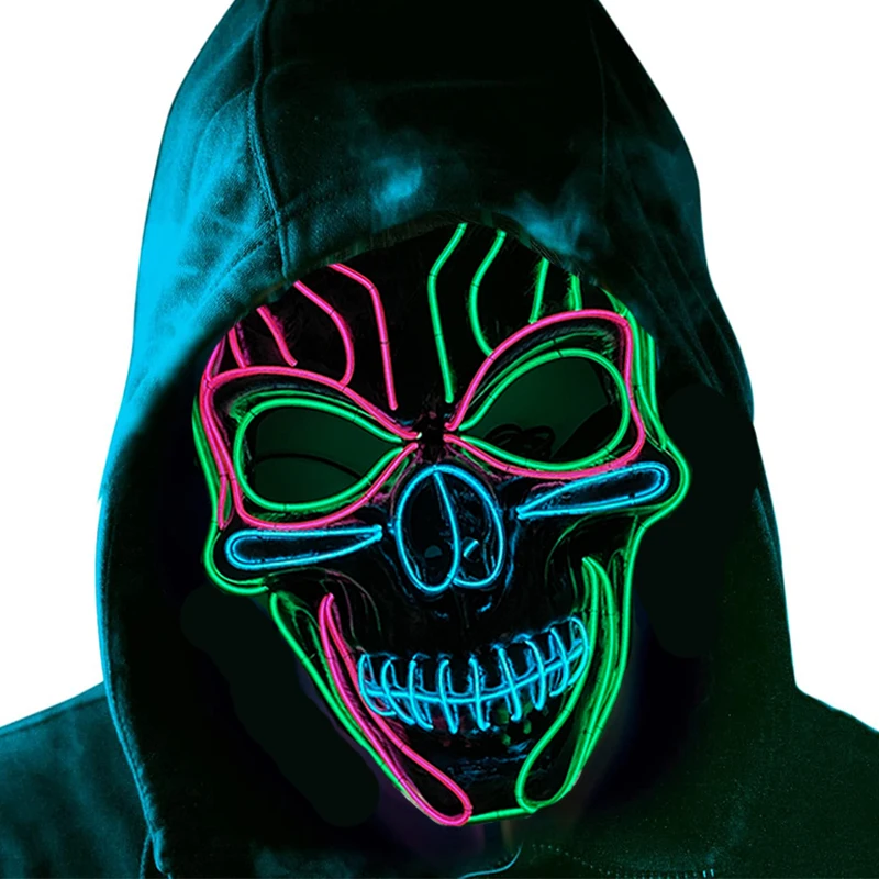 Halloween fancy skull Mask Light Up Scary Mask Purge Mask with EL Wire for cool teen Festival Cosplay skeleton Costume