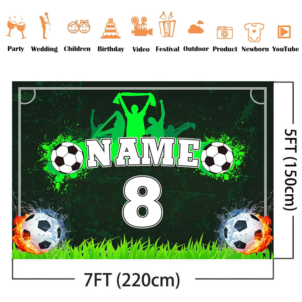 Newborn Kids Children Football Background for Boy Birthday Customize Name Football Soccer Field Sports Baby Shower Backdrop