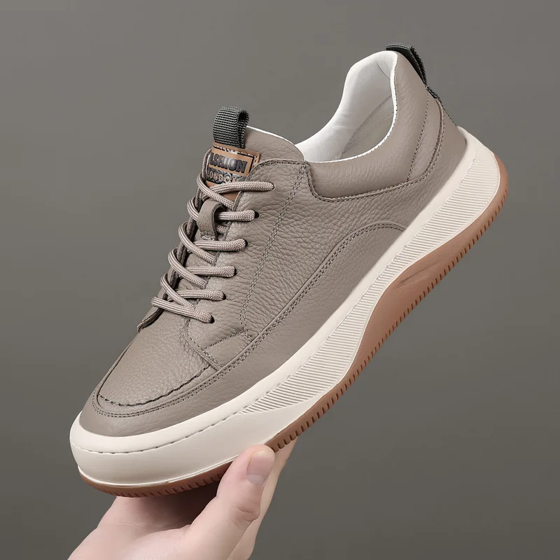 Top layer cowhide 2025 new men's casual shoes thick soled men's versatile men's shoes genuine leather breathable shoes