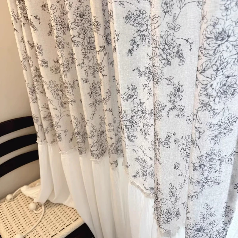 Retro Ancient Style Sketch Flower Sheer Curtain Custom Size Elegant Gauze Curtain for Living Dining Room Bedroom Window Decor