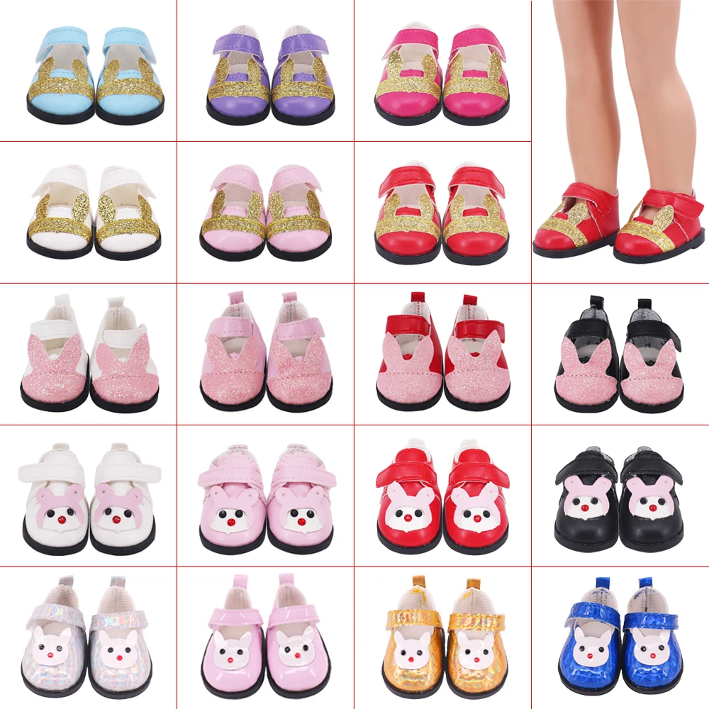 Doll Shoes 5 Cm PU Bunny Patch shoes For 14.5 Inch American Doll&BJD EXO Doll,Paola Renio Doll Accessories Girl`s Toy Russia DIY