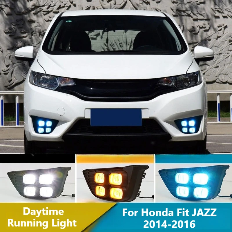 

Для Honda Fit JAZZ 2014 2015 2016: Светодиодные дневные ходовые огни (ДХО) с функцией указателя поворота (желтый сигнал) и модификацией передних противотуманных фар
