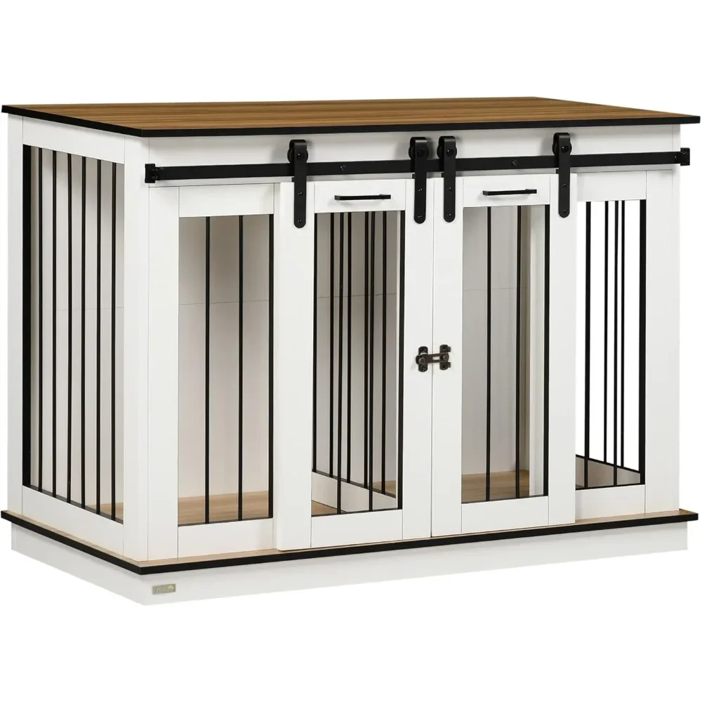 Dog Crate Furniture with Divider, Dog Crate End Table for Small to Large Dogs, Large Indoor Dog Kennel with Double Doors