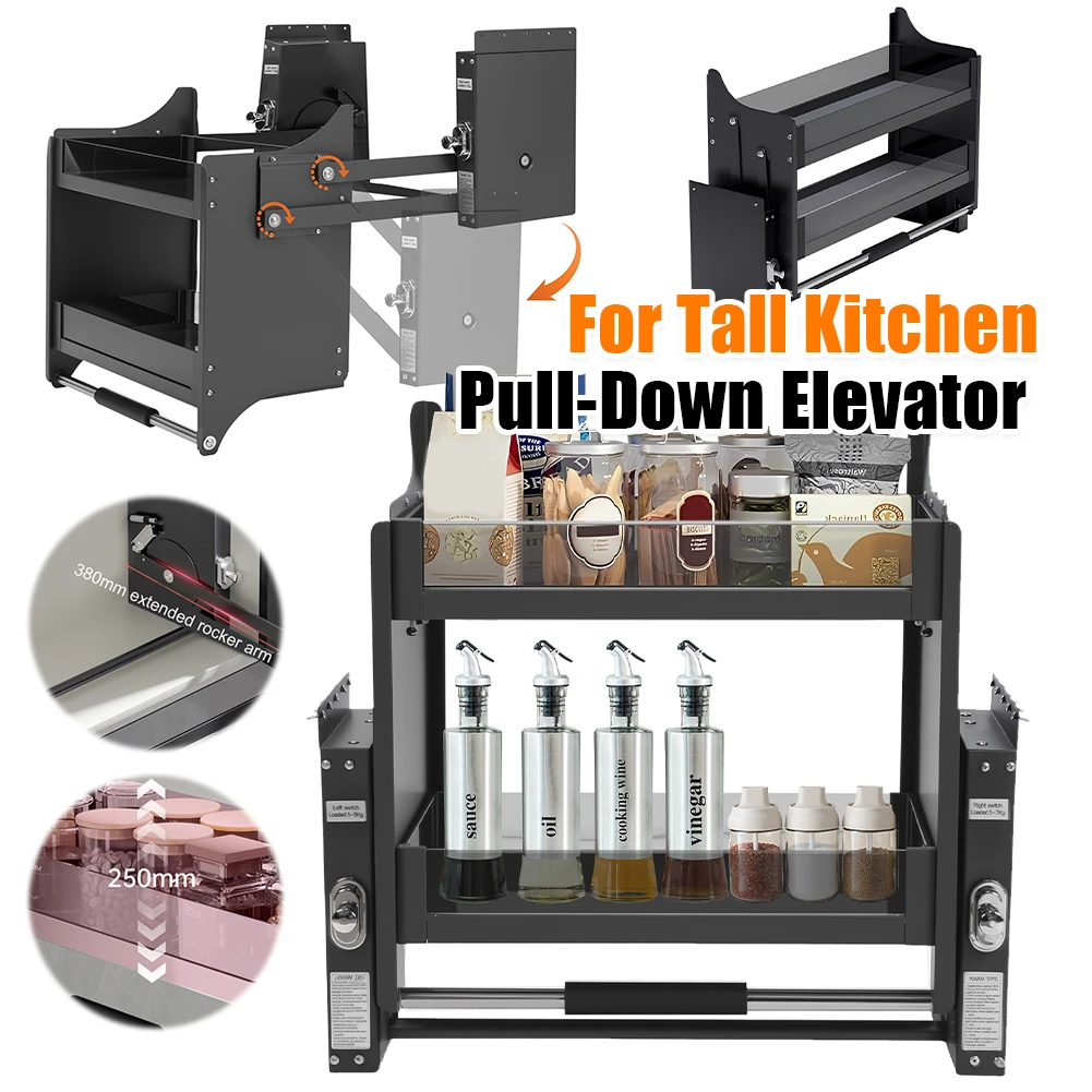 

2-Tier Pull Down Shelf Pull Down Cabinet Organizer Shelf Organizer for Kitchen Upper Cabinet