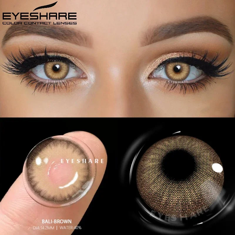 EYESHARE 2 Stück farbige Kontaktlinsen für Augen, farbige Kontaktlinsen, braune bunte Augenlinsen, jährliche Kosmetik, Make-up, Augenkontaktlinsen