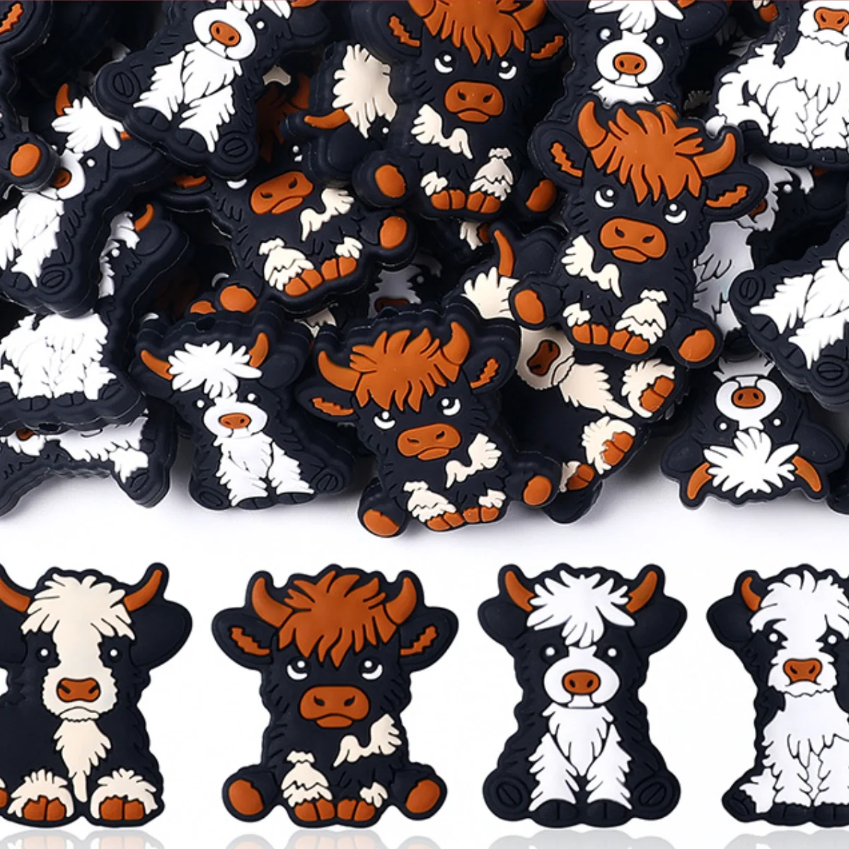 

8 шт., силиконовые бусины с хайлендской коровой, детские бусины-прорезыватели для DIY, цепочки для соски, ожерелья, браслеты, аксессуары для изготовления ювелирных изделий