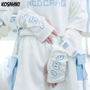 Moda ricamo cartone animato scaldabraccia fasciatura guanti senza dita protezione solare maniche maglia ragnatela sottile grunge gotico estivo