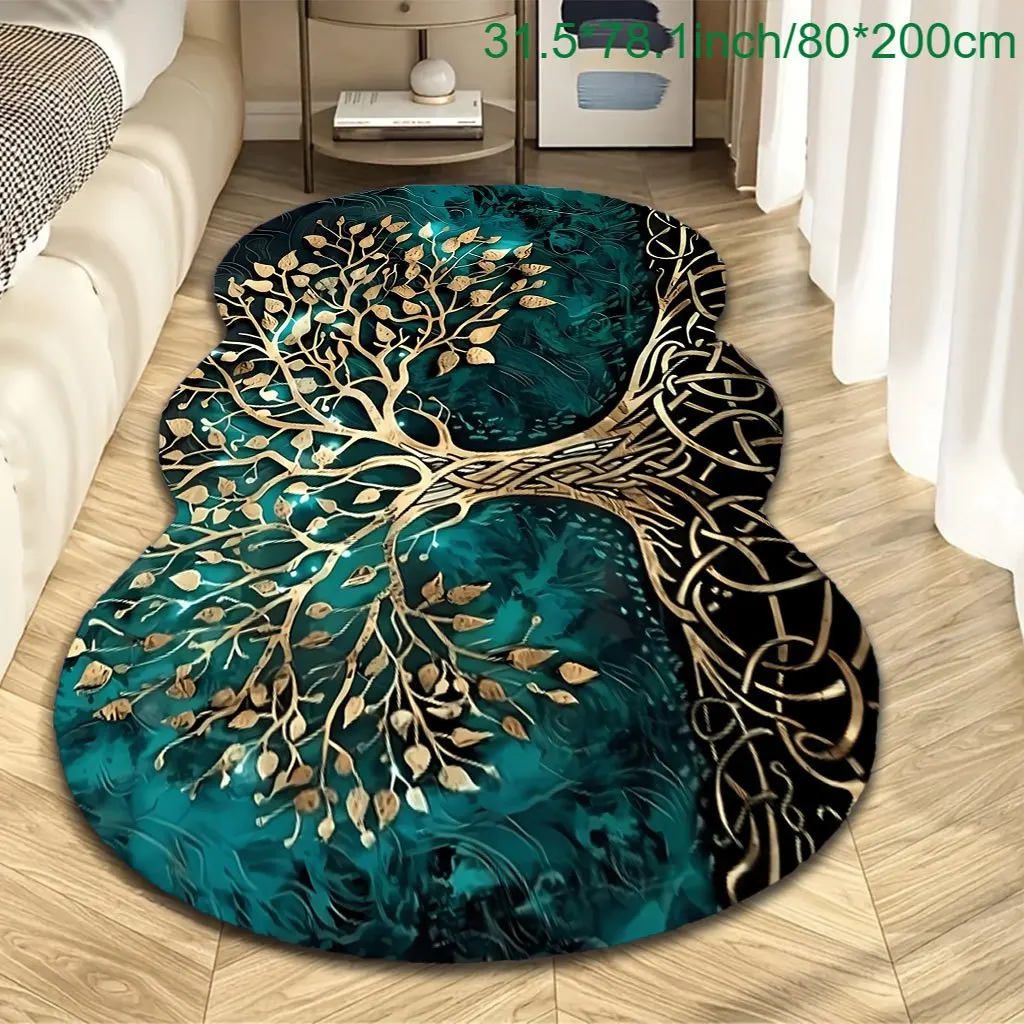 VIKAMA Celtic Tree Of Life Irregular Bedside Carpet, Anti-Slip And Waterproof Long Strip Foot Mat, Bedroom Area Rug, Home Decor
